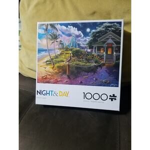 New! Buffalo Games 1000 Piece Puzzle Night & Day Beach Cabin